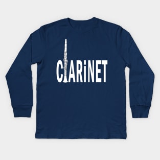 Clarinet White Text Kids Long Sleeve T-Shirt